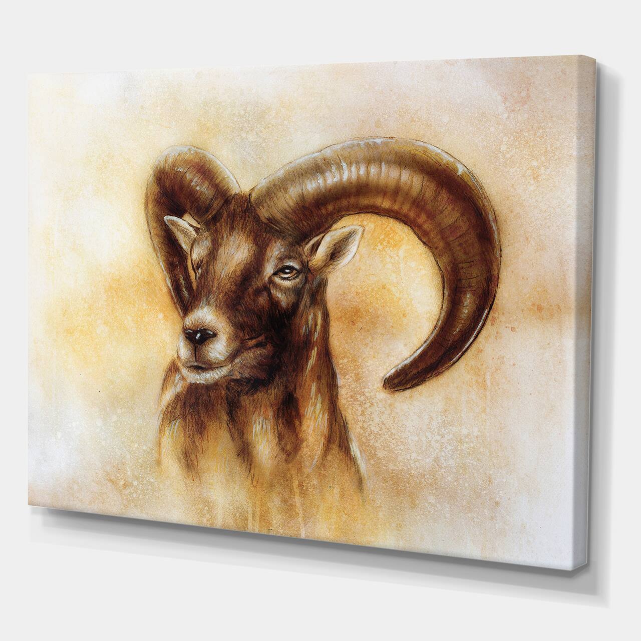 Designart - Portrait of Wild Ram With Mighty Horns I - Modern Canvas Wall Art Print